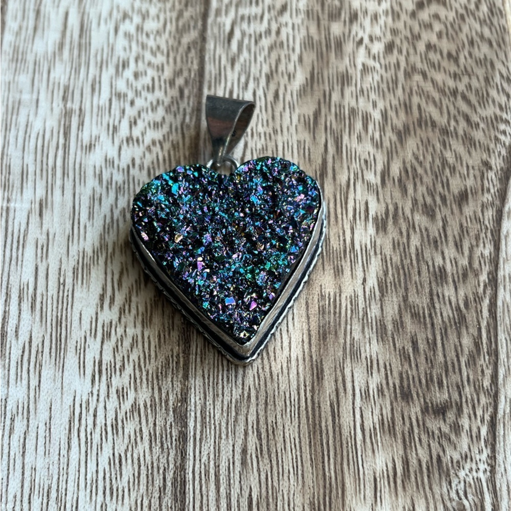 Rainbow Druzy Heart Pendant